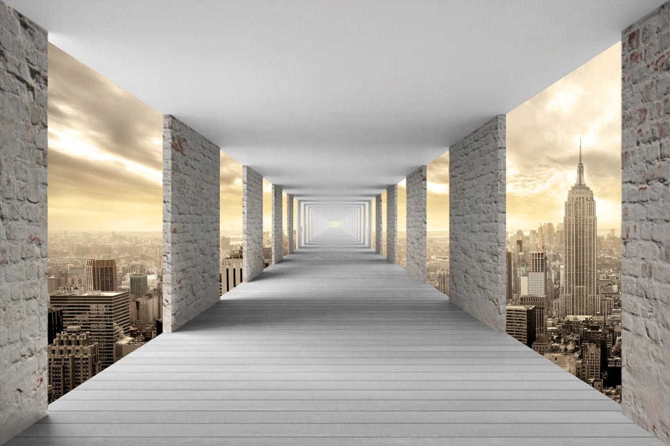 Papier peint trompe l'oeil New York Hall, mural concept, tendance