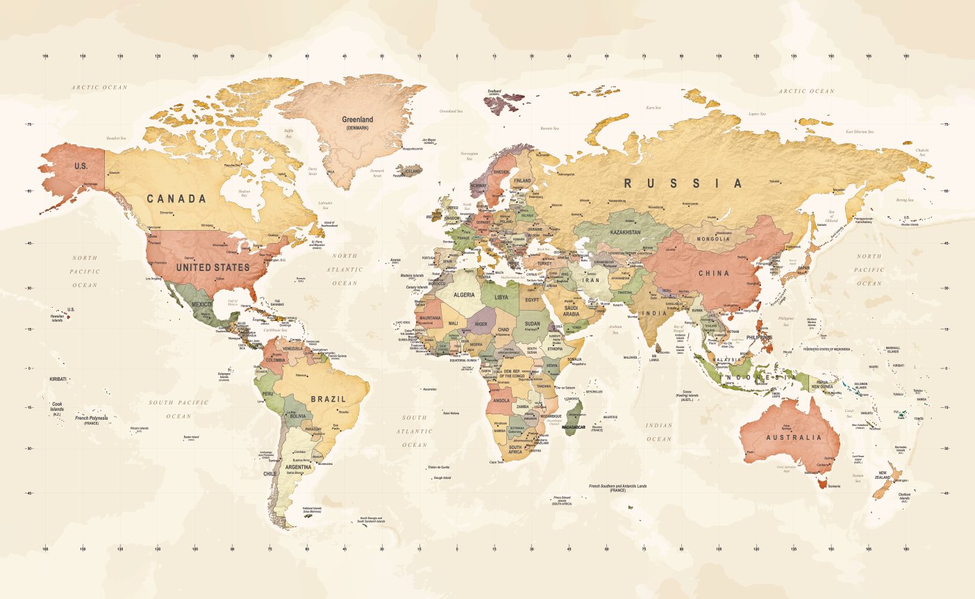 VP Papier peint panoramique carte du monde exploration, XXL, tendance