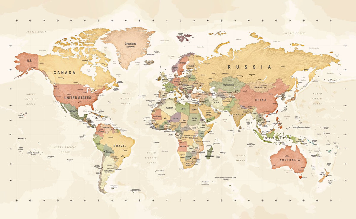 Carta da parati panoramica mappa del mondo esplorazione L130cm x H80cm