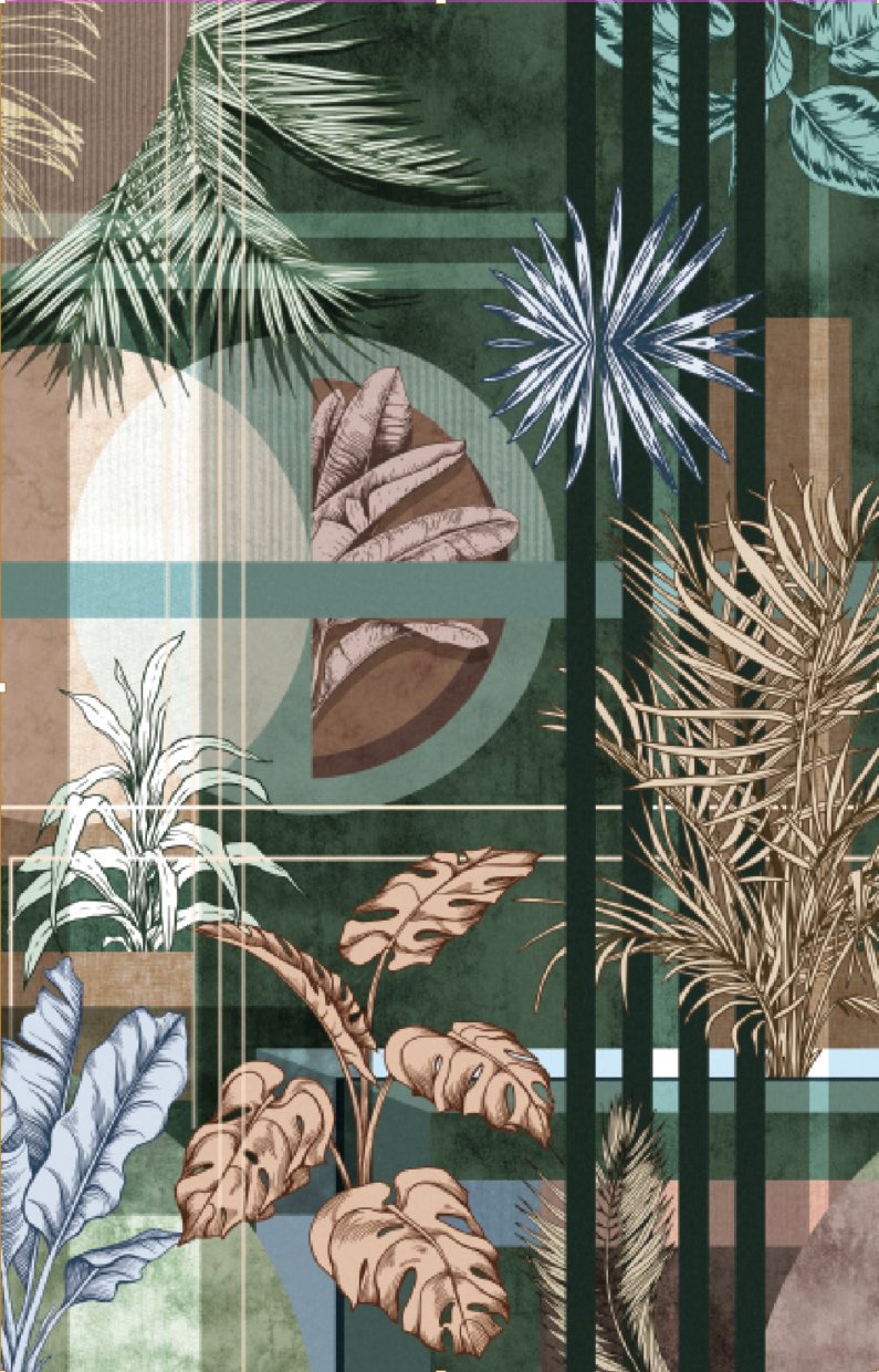 VP Papier peint salle de bain Geometric palms, XXL, tendance