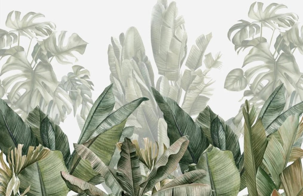 Carta da parati panoramica con banani verdi L340cm x H220cm
