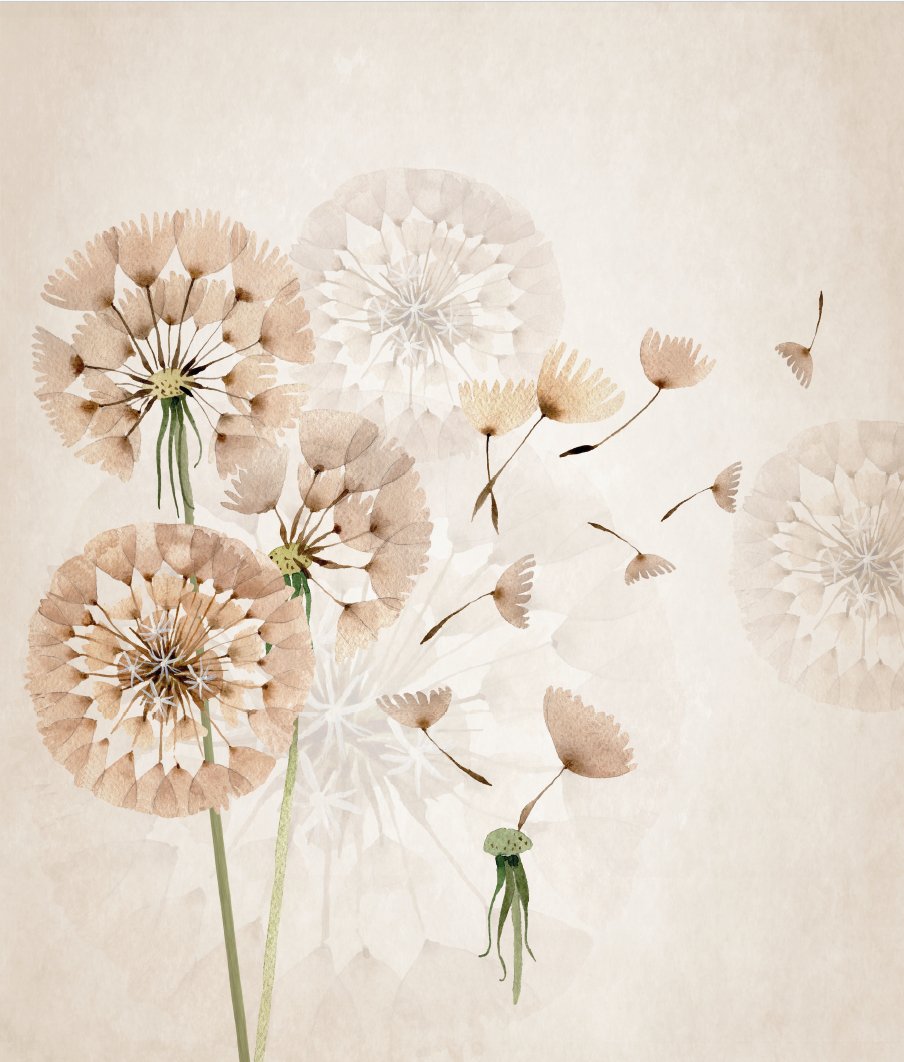 Carta da parati per bagno con motivo a fiori di tarassaco L100cm x H119cm