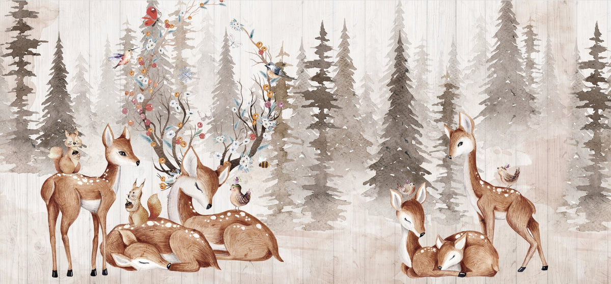 Carta da parati per camera bambini con dolci cerbiatti L348 cm x H162 cm