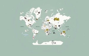 Carta da parati con mappamondo francese per bambini, verde