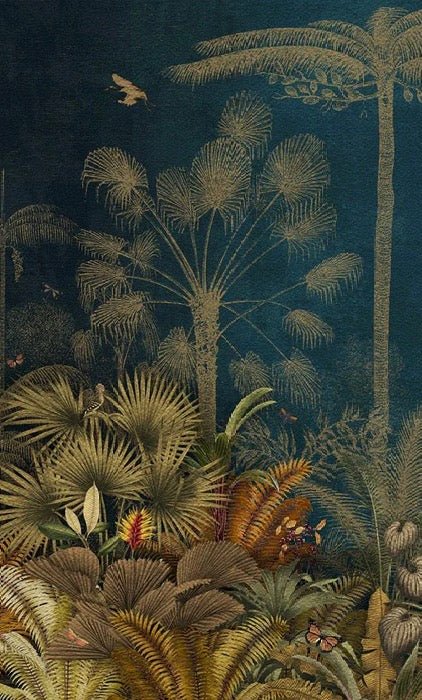 Carta da parati blu incisa nella giungla