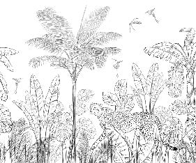 Carta da parati della giungla leopardata in bianco e nero