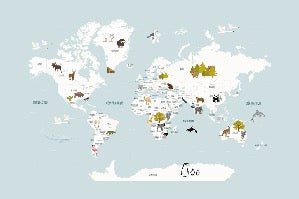 Mappa del mondo per bambini in carta da parati francese blu ghiaccio