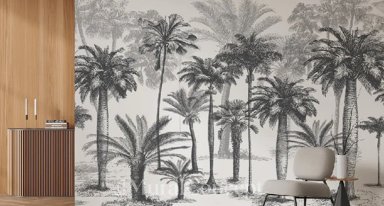 Carta da parati Jungle in bianco e nero