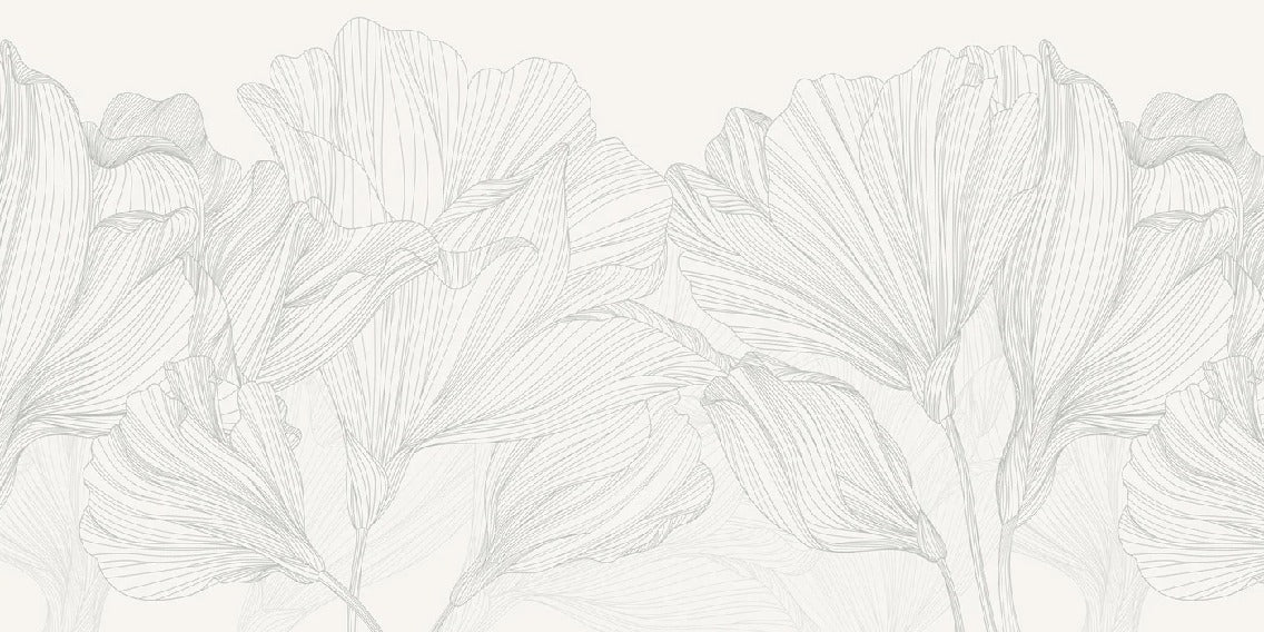 Carta da parati panoramica Vals de flores grigio e bianco