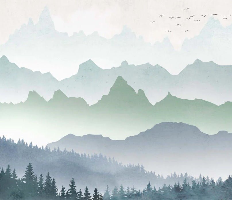 Foresta mattina nebbia carta da parati