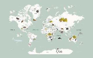 Carta da parati con mappamondo francese per bambini, verde