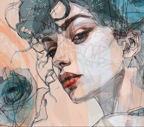 Volto femminile carta da parati rosa blu