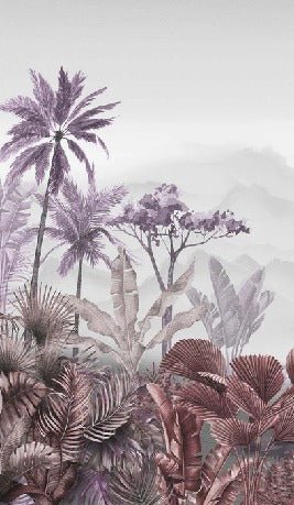 Carta da parati per toilette tropicale viola di tendenza