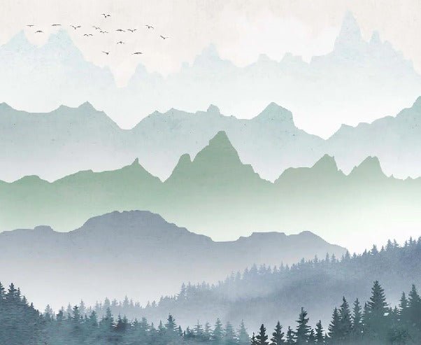 Foresta mattina nebbia carta da parati