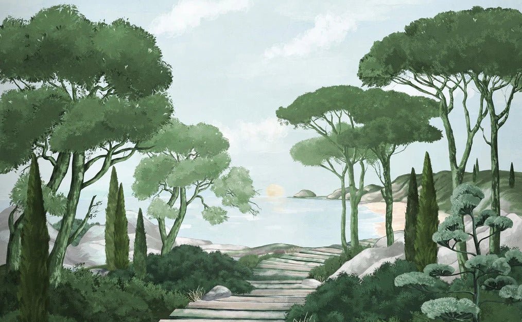 Camminare nella carta da parati verde dei ruscelli