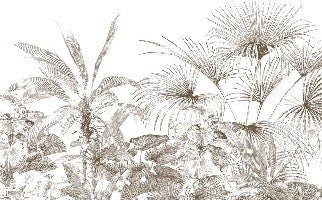 Carta da parati con incisioni monocromatiche tropicali