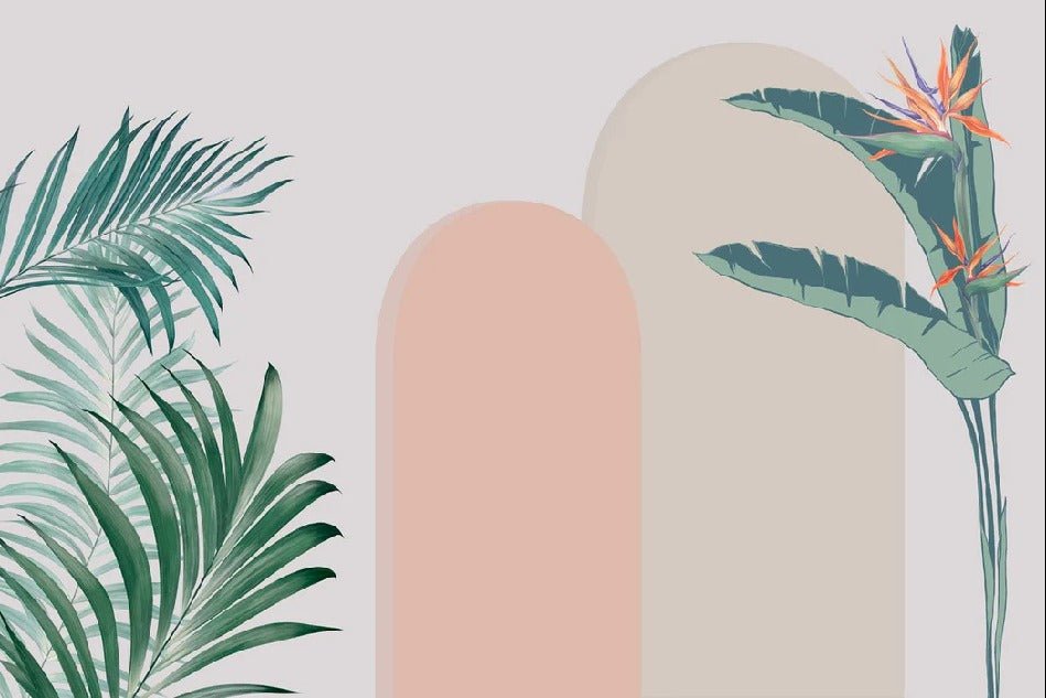 Carta da parati per camera da letto con archi e piante