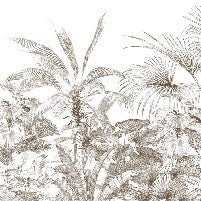 Carta da parati con incisioni monocromatiche tropicali