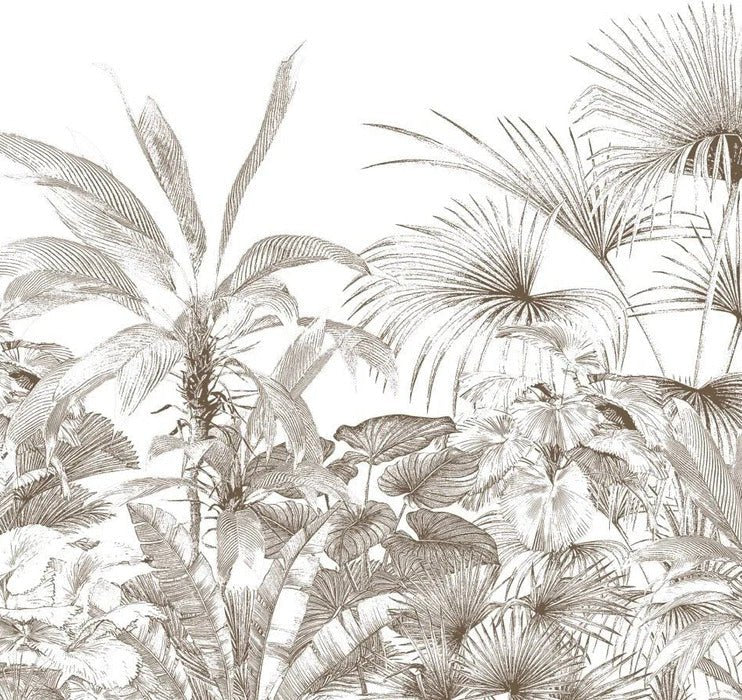 Carta da parati con incisioni monocromatiche tropicali