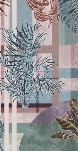 Carta da parati geometrica rosa con palme