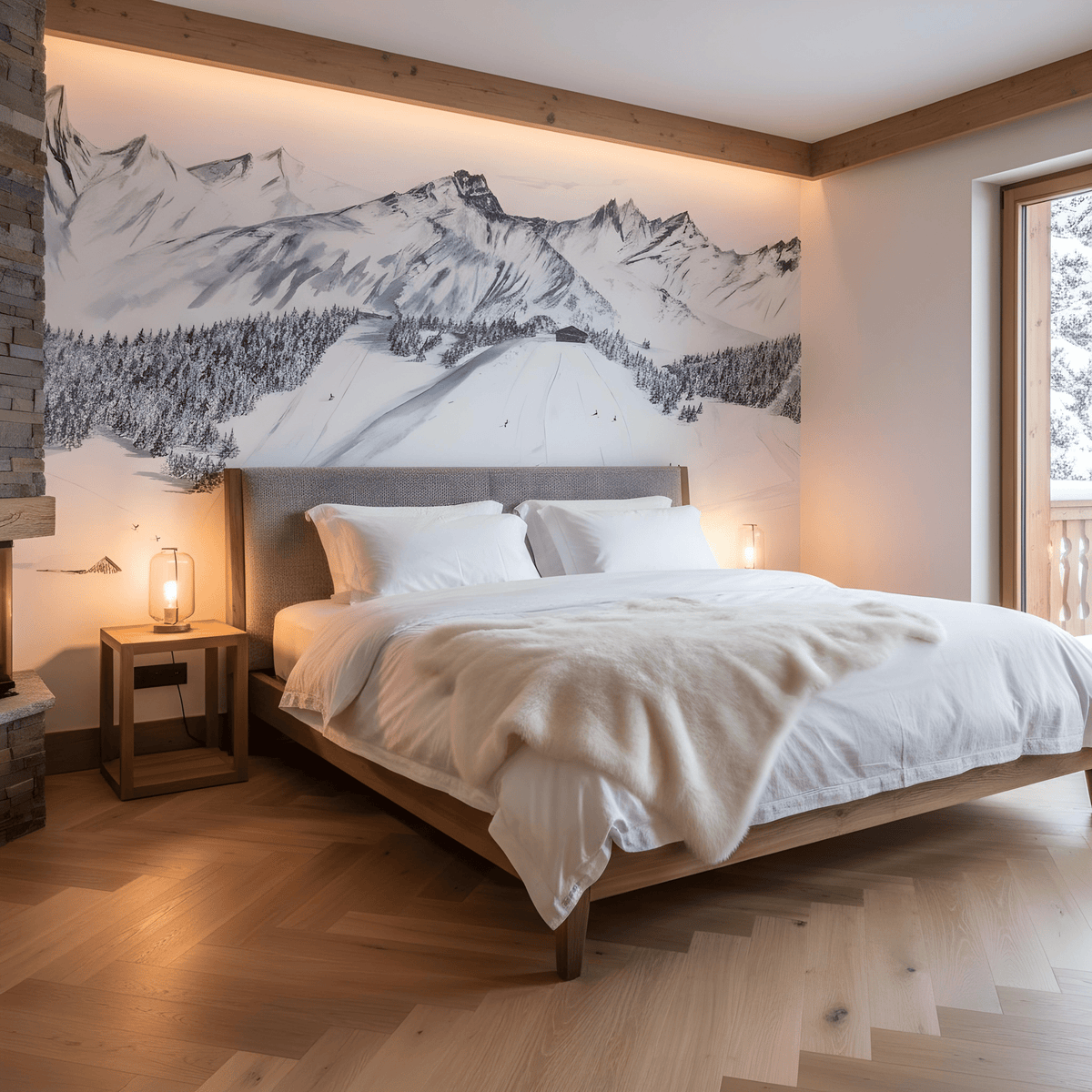 Carta da parati montagna Megève – Murale artistico dipinto a mano