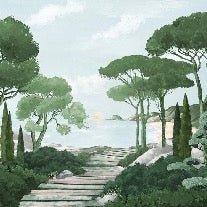 Camminare nella carta da parati verde dei ruscelli