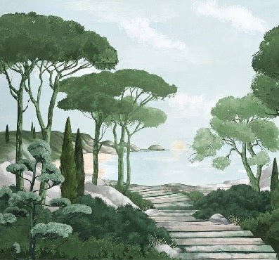 Camminare nella carta da parati verde dei ruscelli