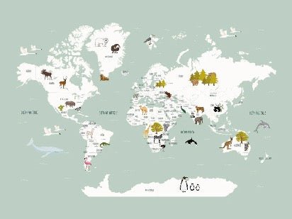 Carta da parati con mappamondo francese per bambini, verde