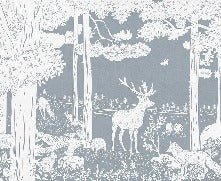 Carta da parati con animali del bosco blu