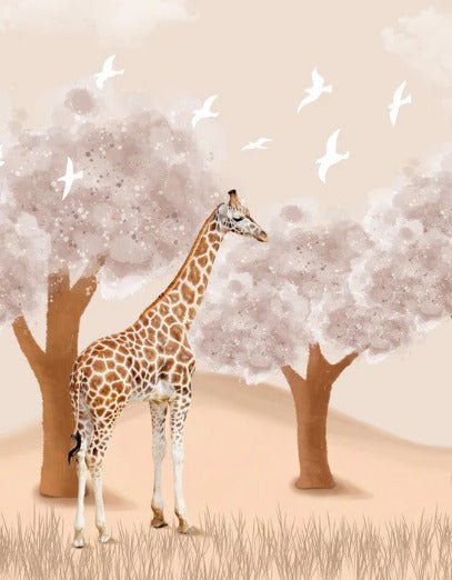 Carta da parati per la cameretta dei bambini Giraffa nella savana