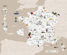 Carta da parati beige con mappa della Francia per bambini