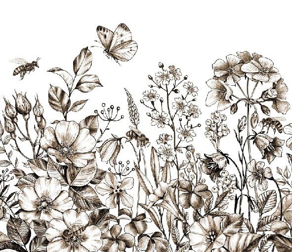 Carta da parati floreale country seppia