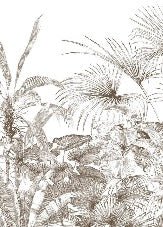 Carta da parati con incisioni monocromatiche tropicali