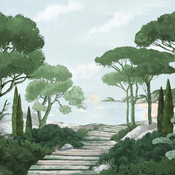 Camminare nella carta da parati verde dei ruscelli