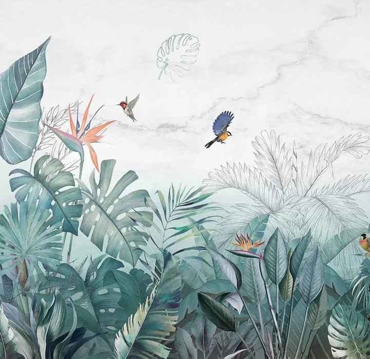 Carta da parati in marmo blu della giungla