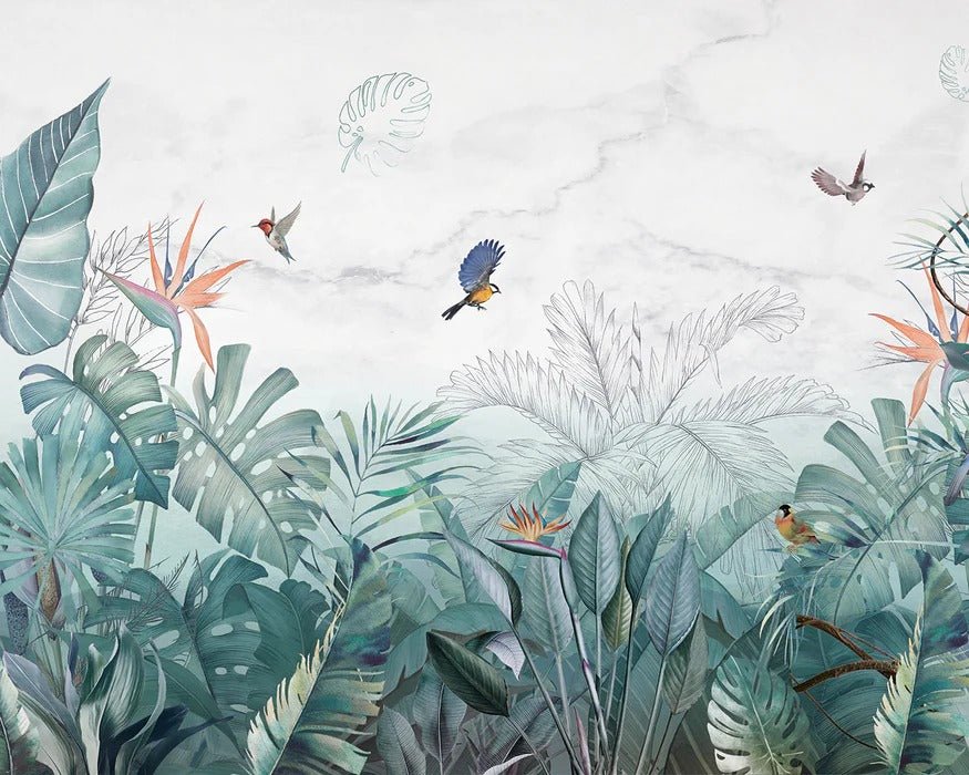 Carta da parati in marmo blu della giungla