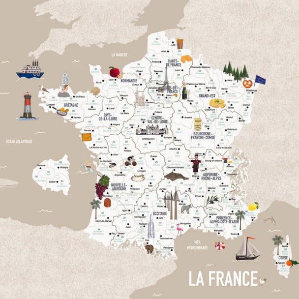 Carta geografica della Francia per bambini, beige