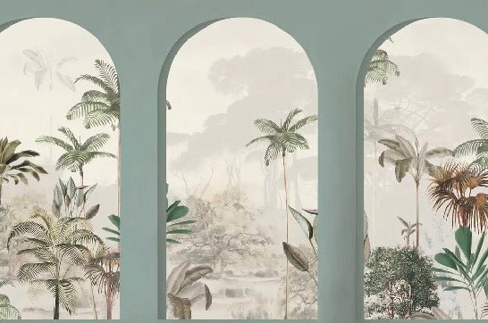 Carta da parati con archi verdi