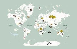 Carta da parati con mappamondo francese per bambini, verde