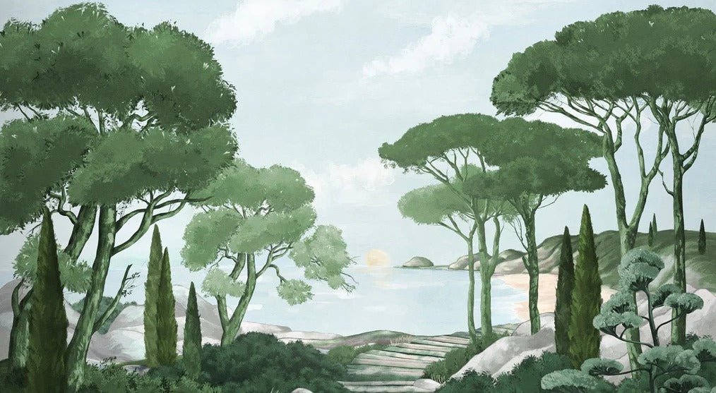 Camminare nella carta da parati verde dei ruscelli