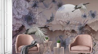 Carta da parati con gru giapponesi