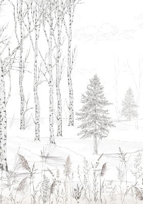 Carta da parati in bianco e nero per alberi e foreste