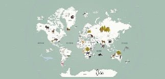 Carta da parati con mappamondo francese per bambini, verde