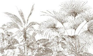 Carta da parati con incisioni monocromatiche tropicali