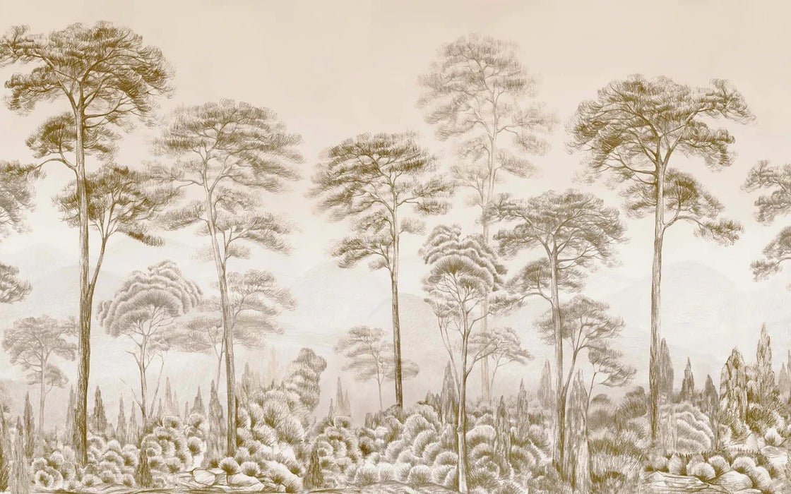 Carta da parati Natura pineta seppia