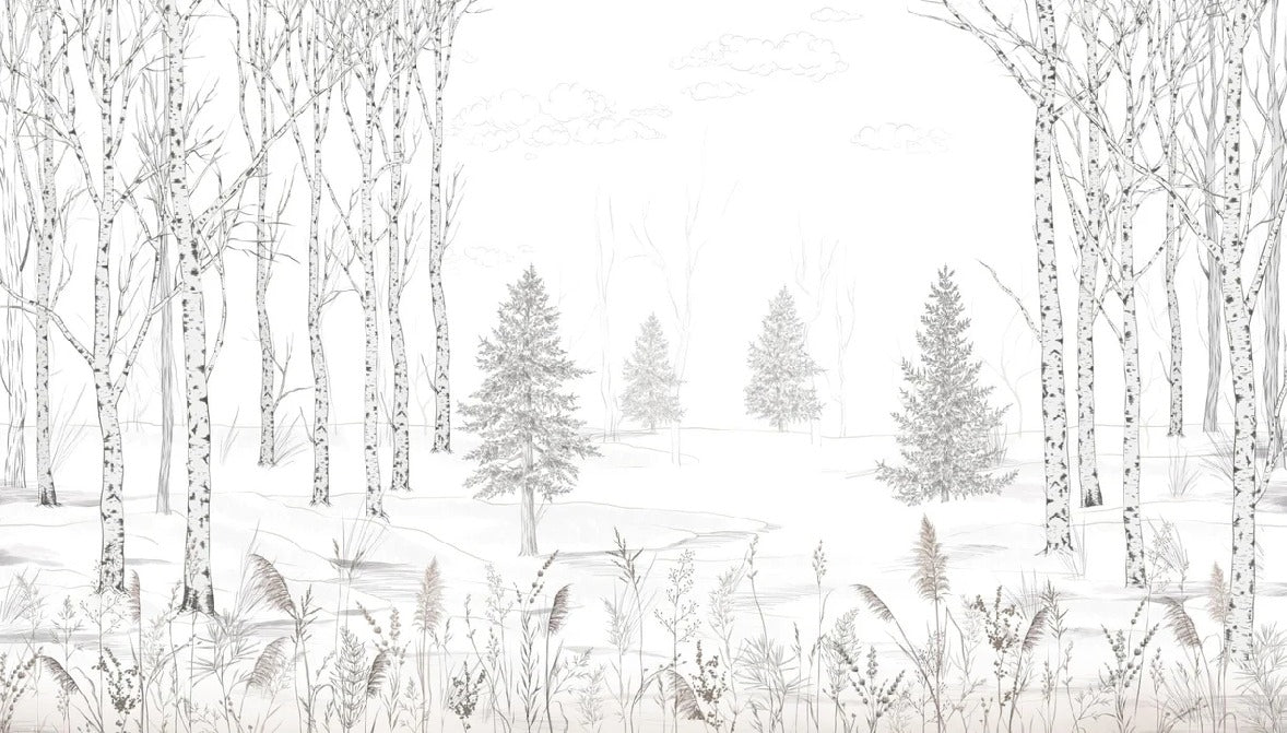 Carta da parati in bianco e nero per alberi e foreste