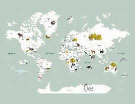 Carta da parati con mappamondo francese per bambini, verde