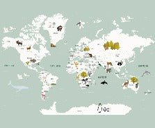 Carta da parati con mappamondo francese per bambini, verde