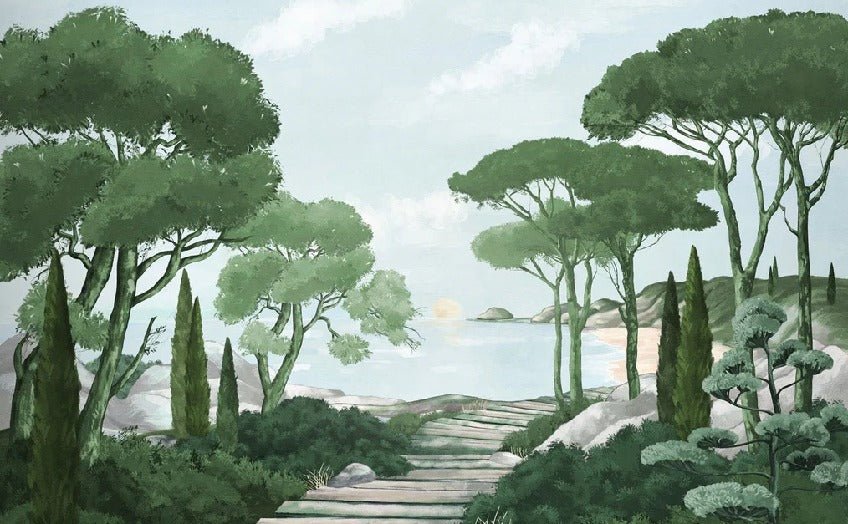 Camminare nella carta da parati verde dei ruscelli