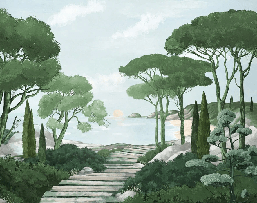 Camminare nella carta da parati verde dei ruscelli